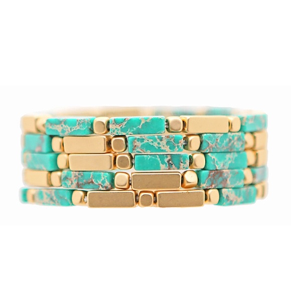 5 Row Stone & Metal Beads Bracelet - Picture 1 of 2